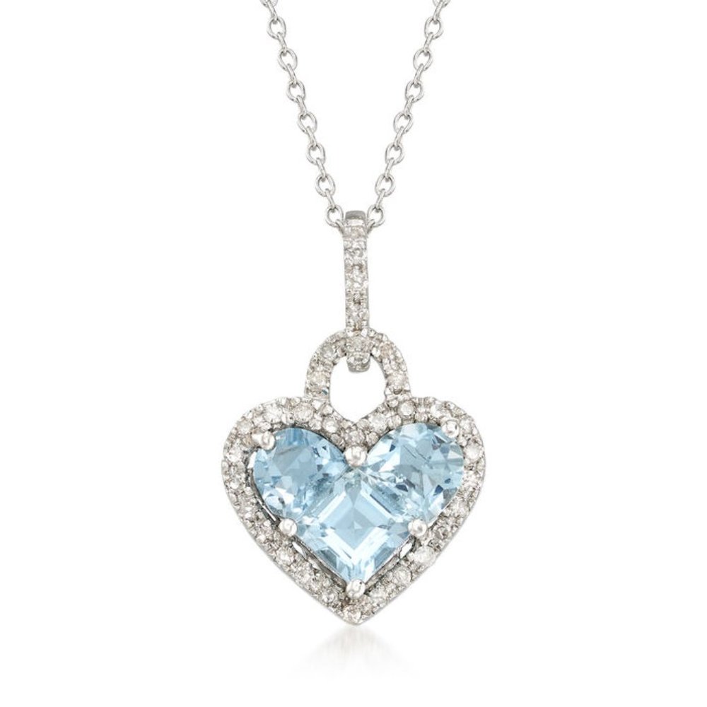 Aquamarine Diamond Heart Sterling Silver Necklace
